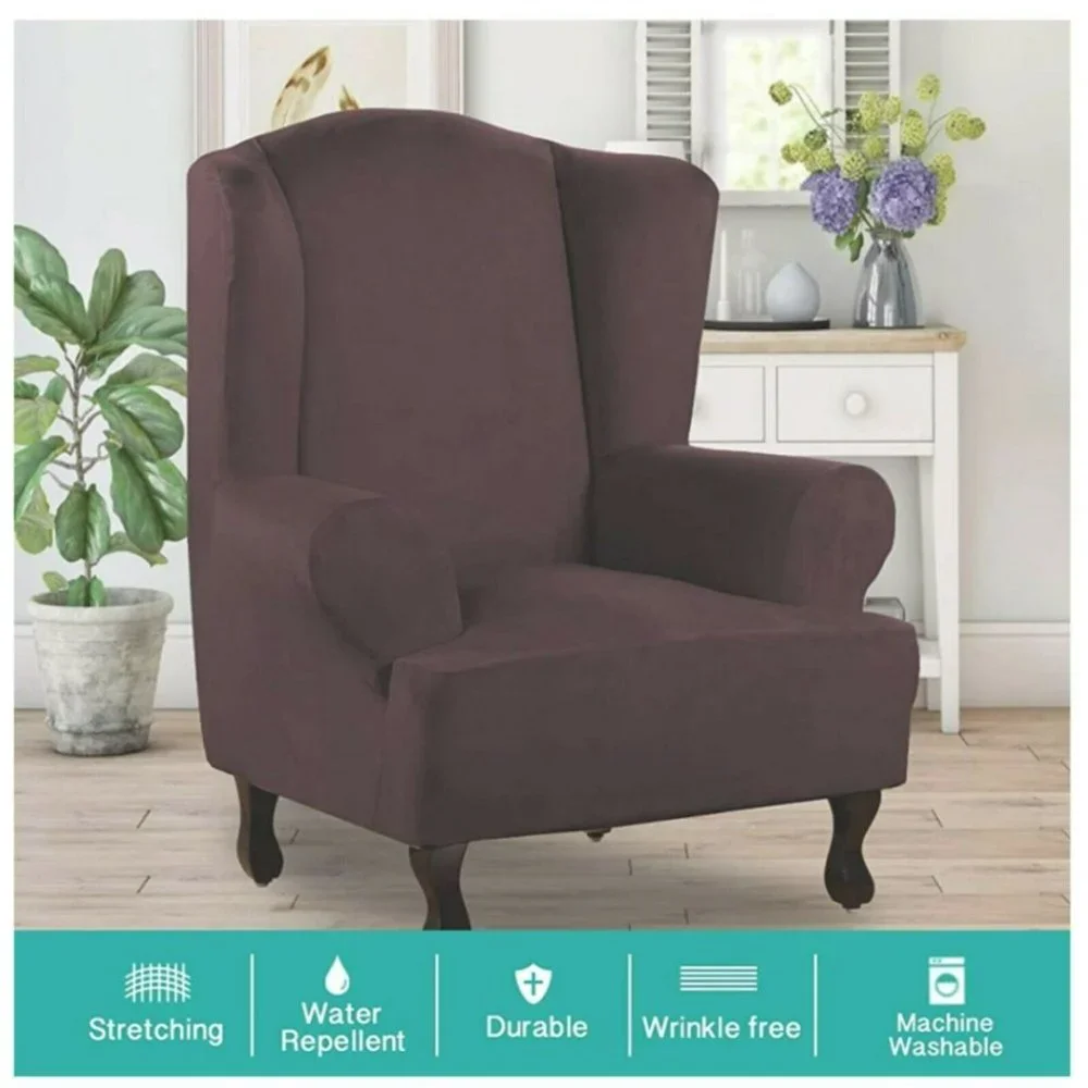 Turquoize Wing Chair Slipcover Suede Protector 1-Piece, Color Brown